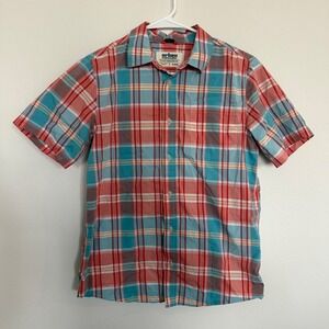 Urban Pipeline Kids Plaid Short Sleeve Button Up Shirt XLARGE Turquoise Red